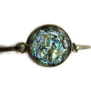 Bangle Bracelet Abalone Round Shell Natural Silver 2.5" ALPACA MEXICO